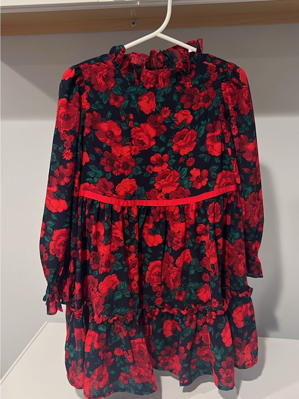 Janie and Jack size 4 Girls Red Floral Ruffle Neck Dress